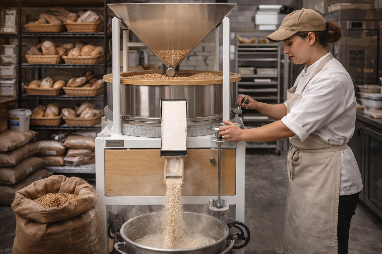 Local artisan milling fresh grain from Washington farms