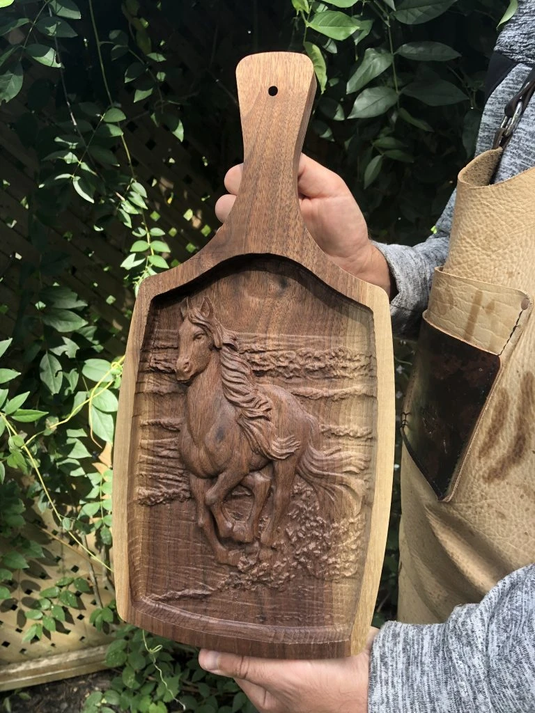 Black Walnut Horse Carving