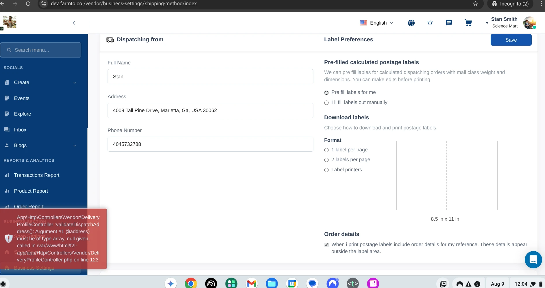 Small Item shippingf